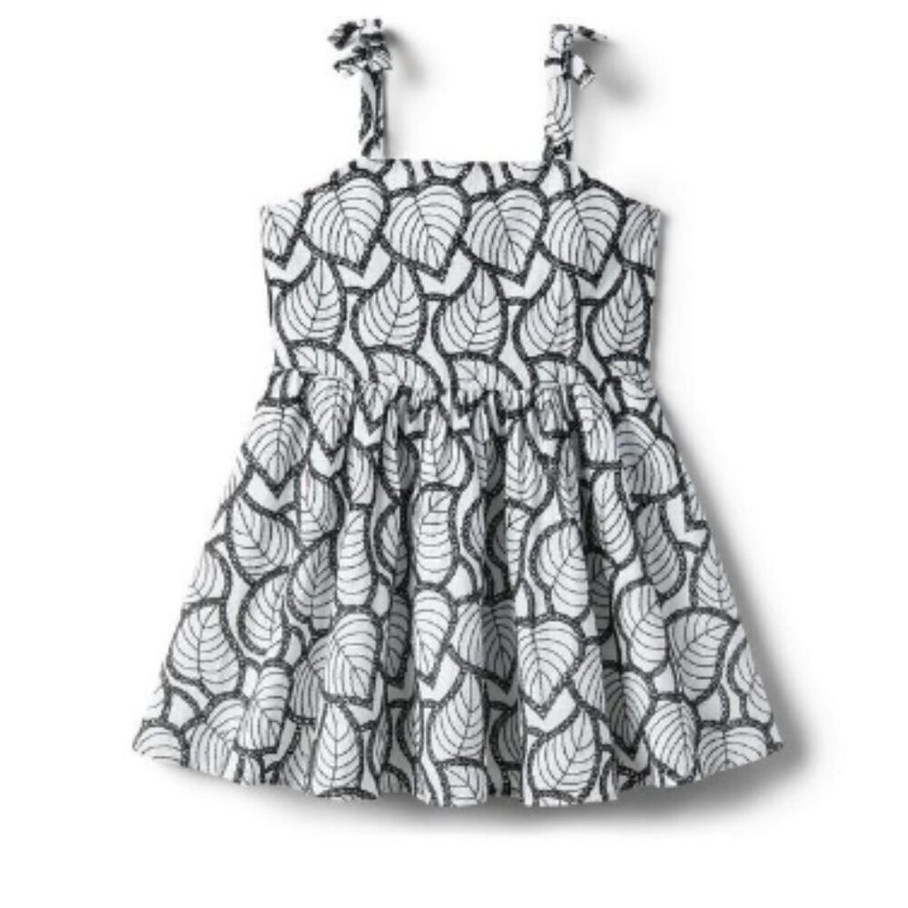Janie and Jack Black and White Leaf Print Dress Girls size 8 (C23)